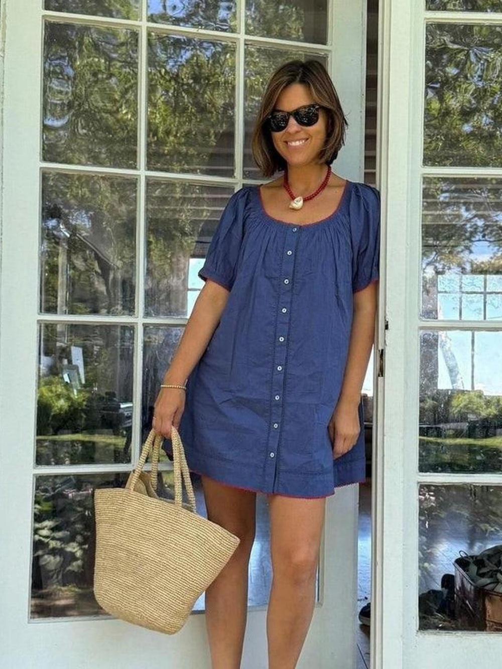 Women's Navy Button-Front Swim Coverup Tunic